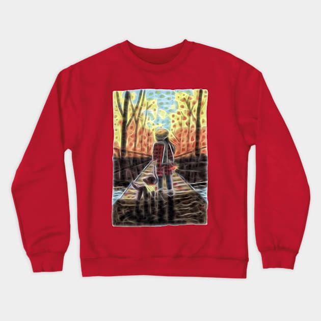 Autumn Walk with the Dog Crewneck Sweatshirt by Mila-Ola_Art